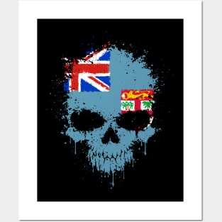 Chaotic Fiji Flag Splatter Skull Posters and Art